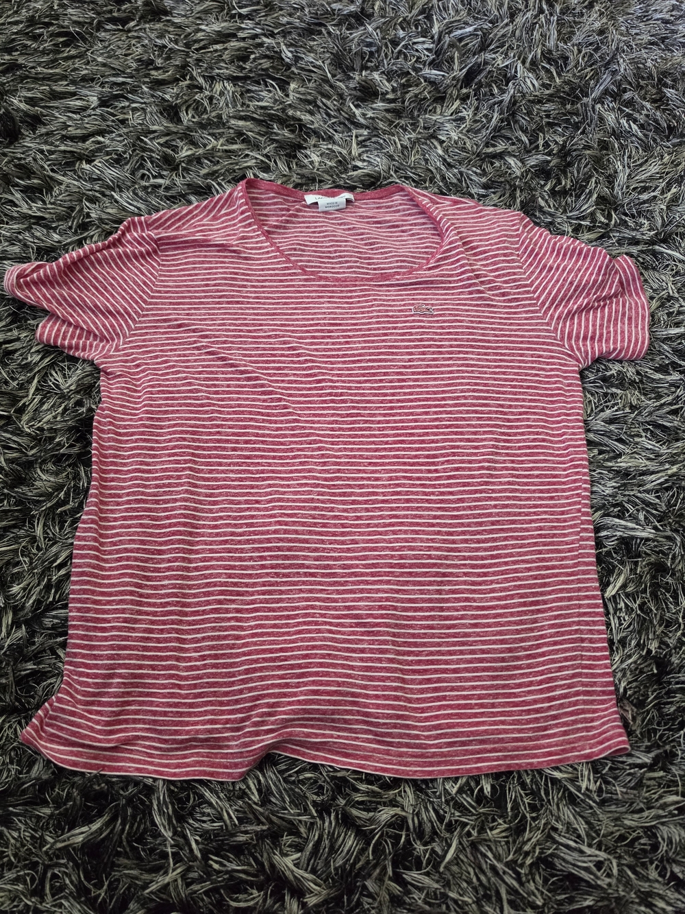 Lacoste Pink and White Striped Short-Sleeve Crewneck Tee